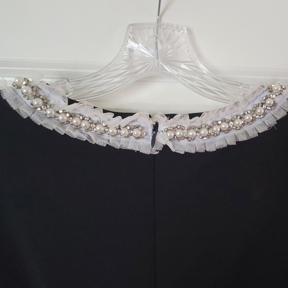 Betsey Johnson Black Dress with Pearl, Rhinestones & Tulle Collar Size 12 - Picture 2 of 5